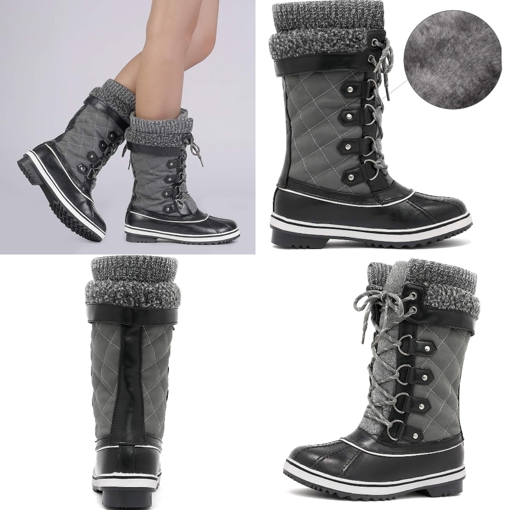 DREAM PAIRS Mid-Calf Waterproof Warm Winter‎ Snow Boots Size 9 Grey New Faux Fur
